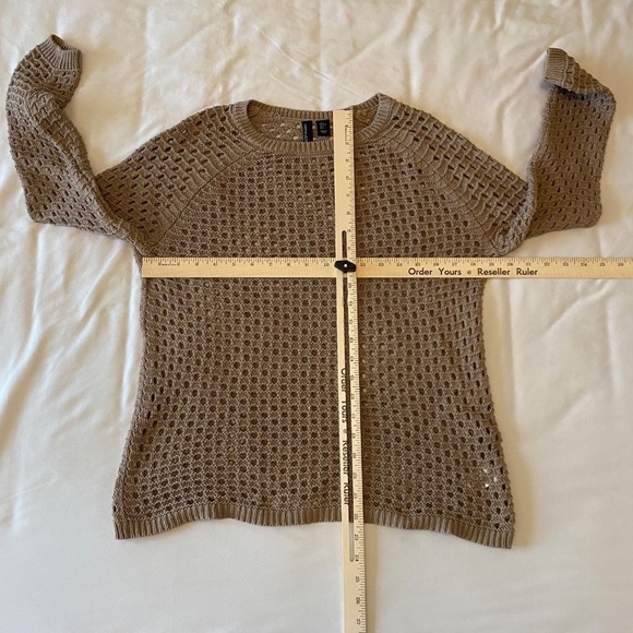 Cynthia Rowley Sweater Open Weave 3/4 Length Sleeve Tan-Size Large - Picture 3 of 7